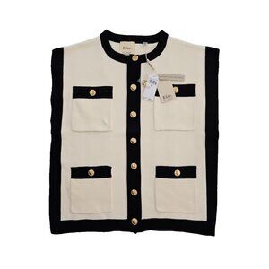 Elie Tahari Sleeveless Knit Vest NEW Women's Medium M Black Cream Button Front